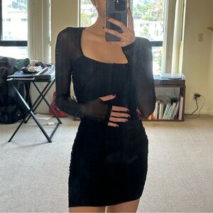Black corset mesh sleeve dress